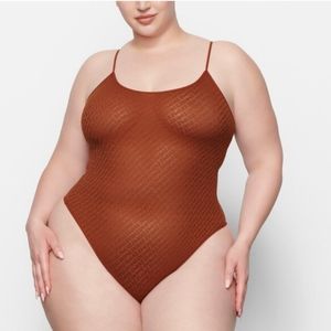 SKIMS Logo Mesh Thong Bodysuit